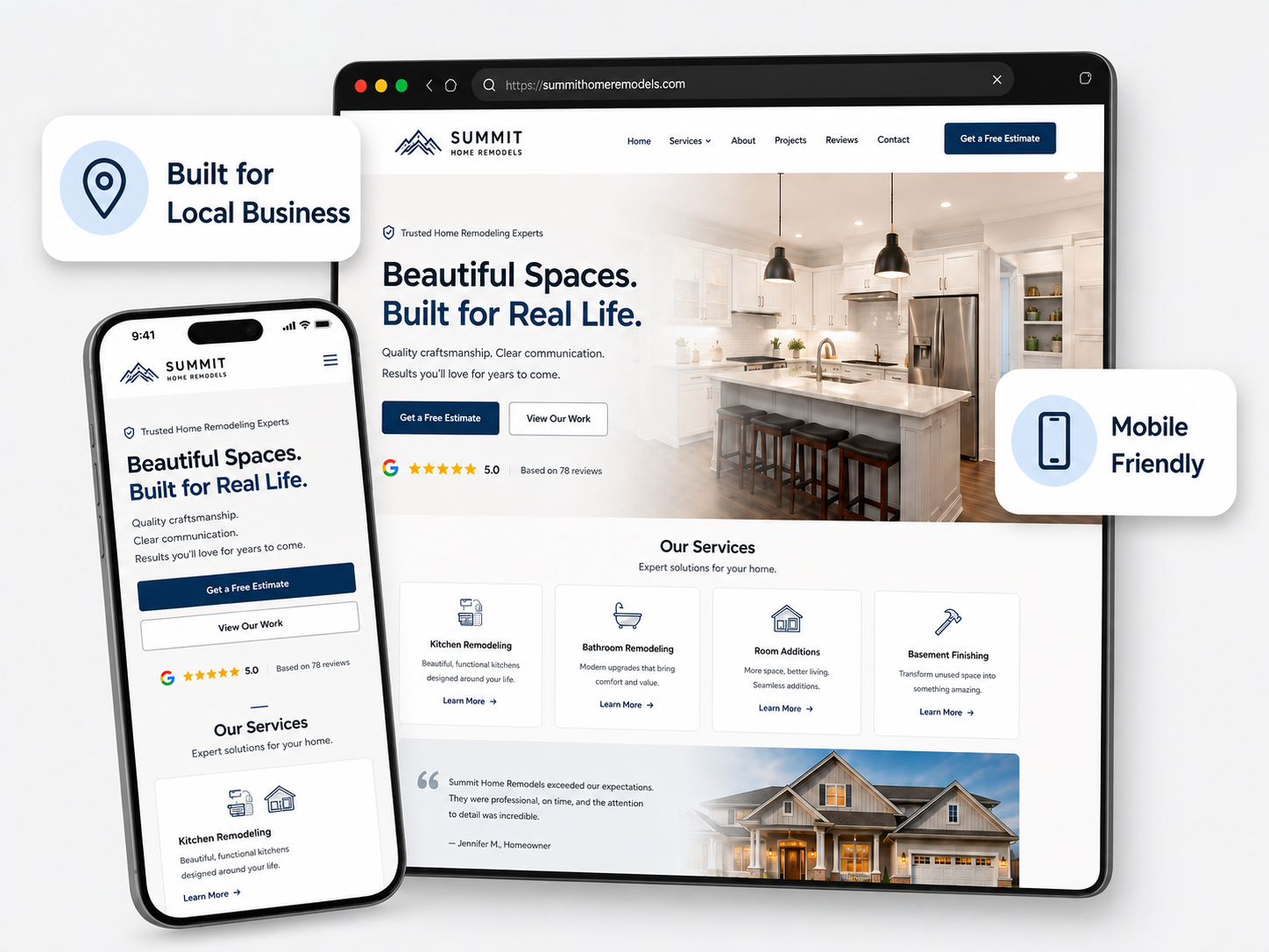 Responsive Summit Home Remodels website shown on desktop and mobile devices